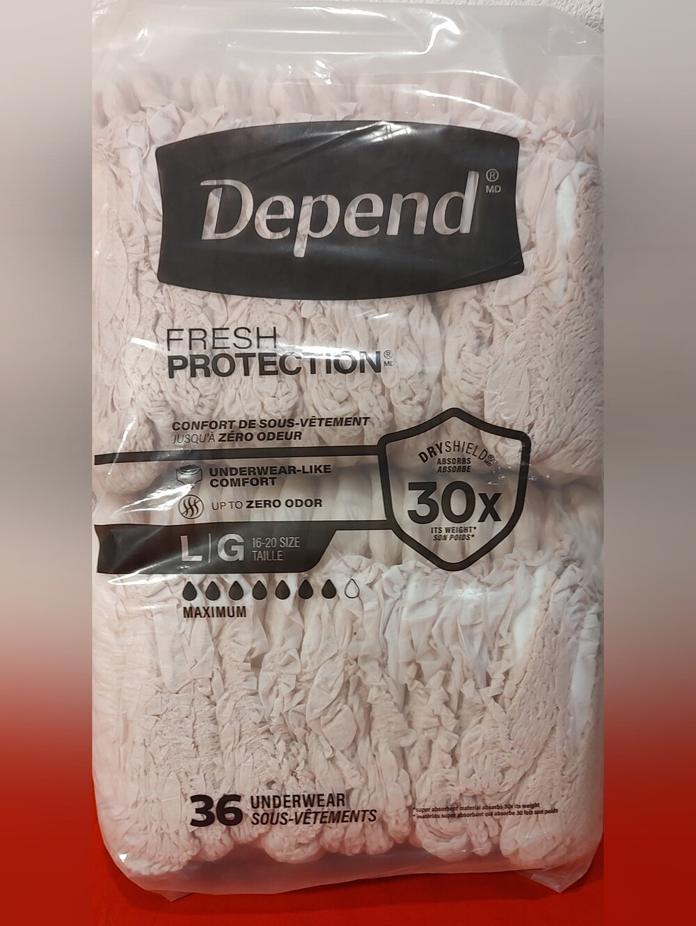 Depend Fresh Protection Incontinence Pants LG Maximum Absorbency 36 Ct diaper